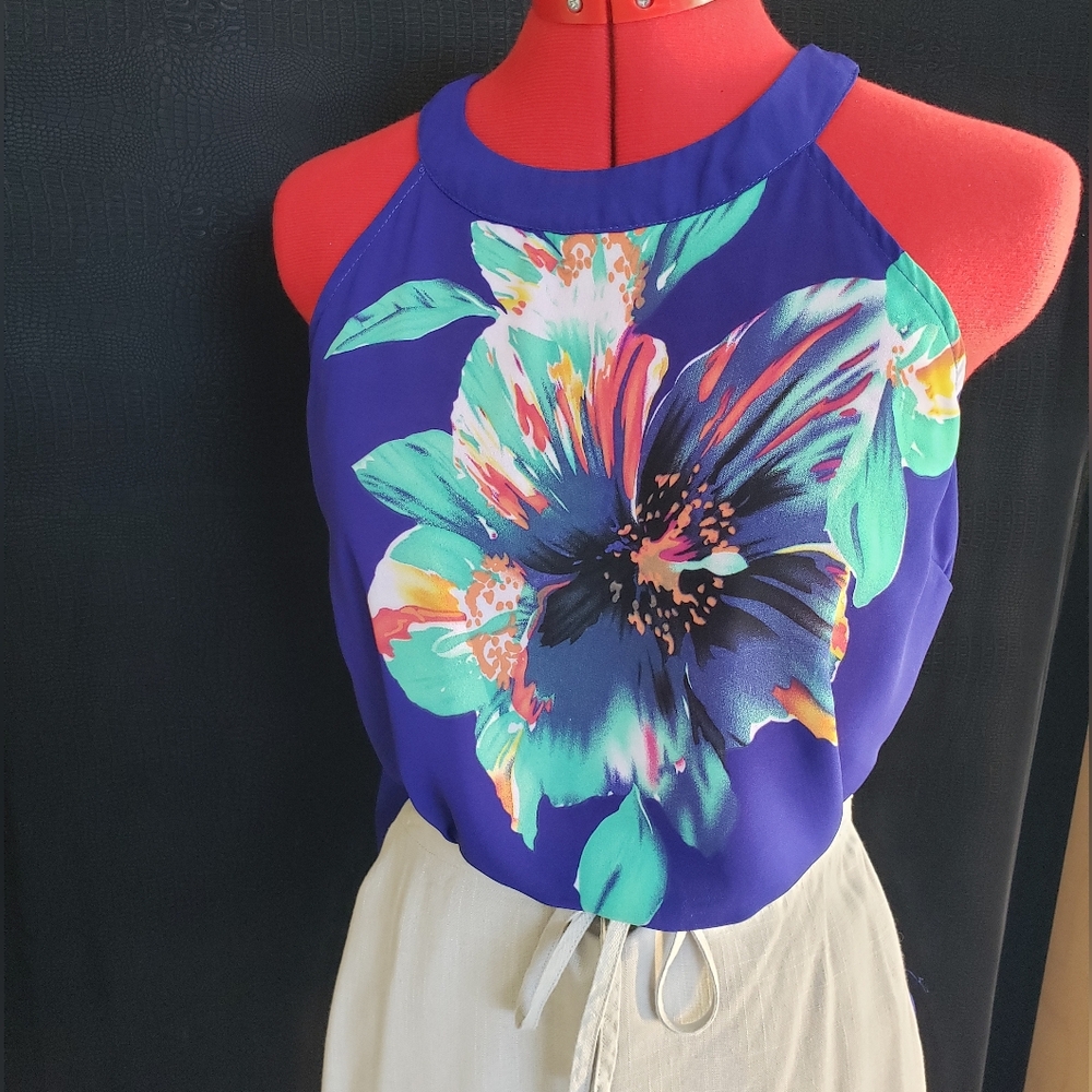 Cynthia Rowley Vibrant Floral Tank Top - Blue and Green